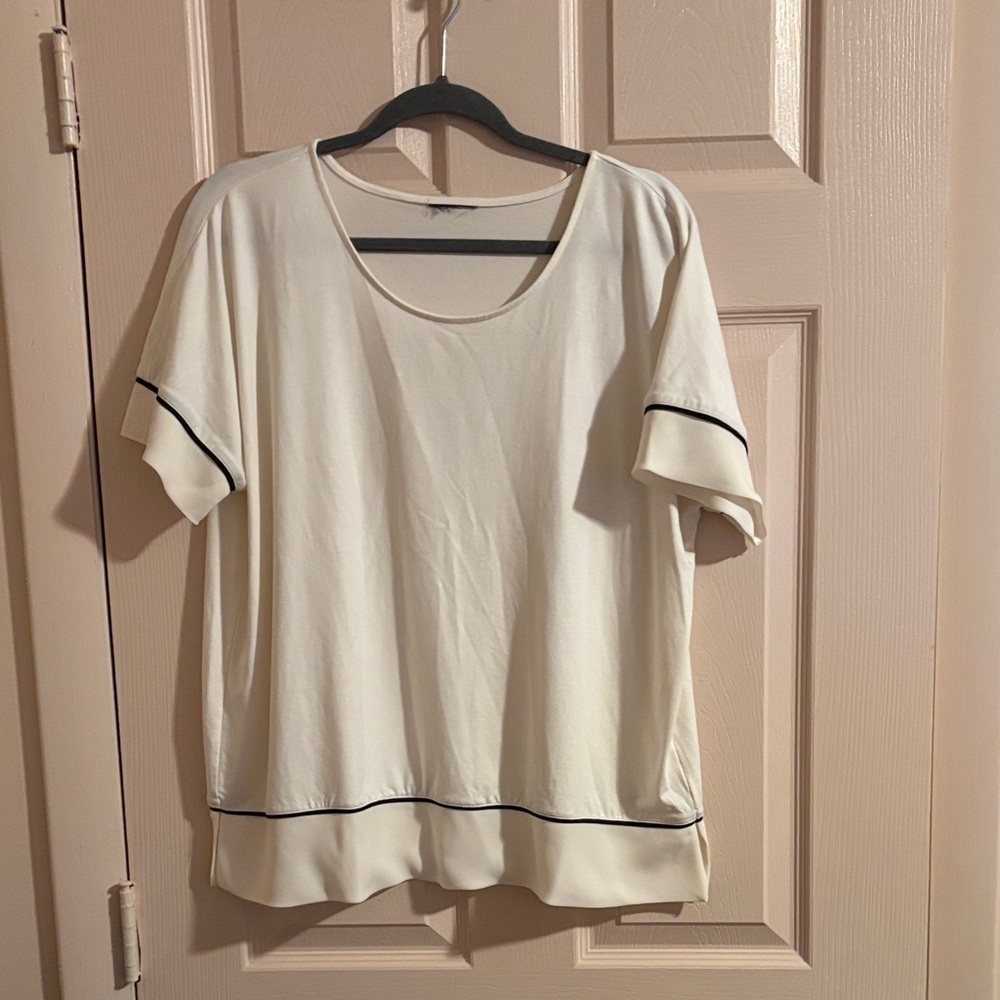 Elegant Cream Women's Top with Black Trim